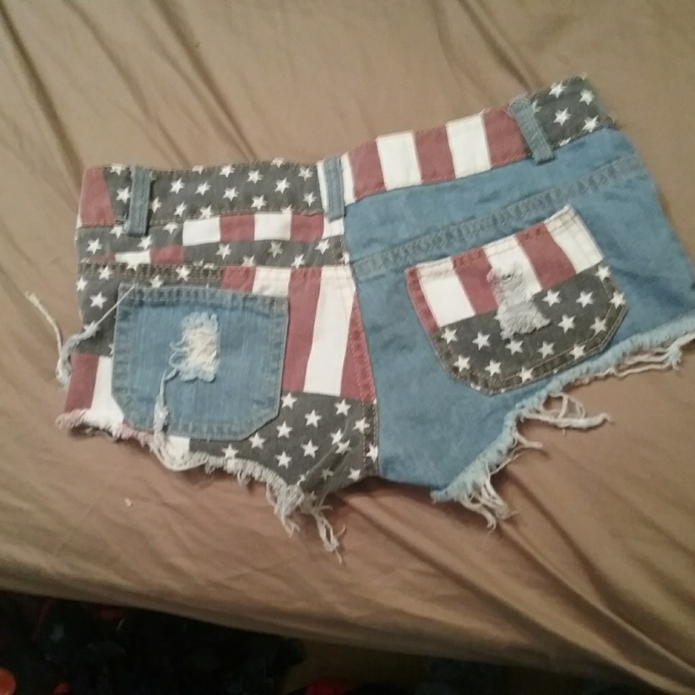 cute jeans shorts with American flag